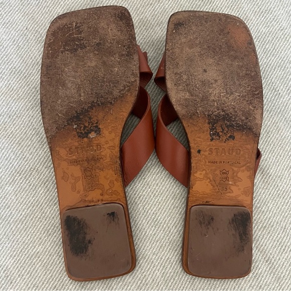 STAUD Lei Bow Brown Leather Slip-On Sandals with Criss-Cross Straps Size 35 - Picture 7 of 8